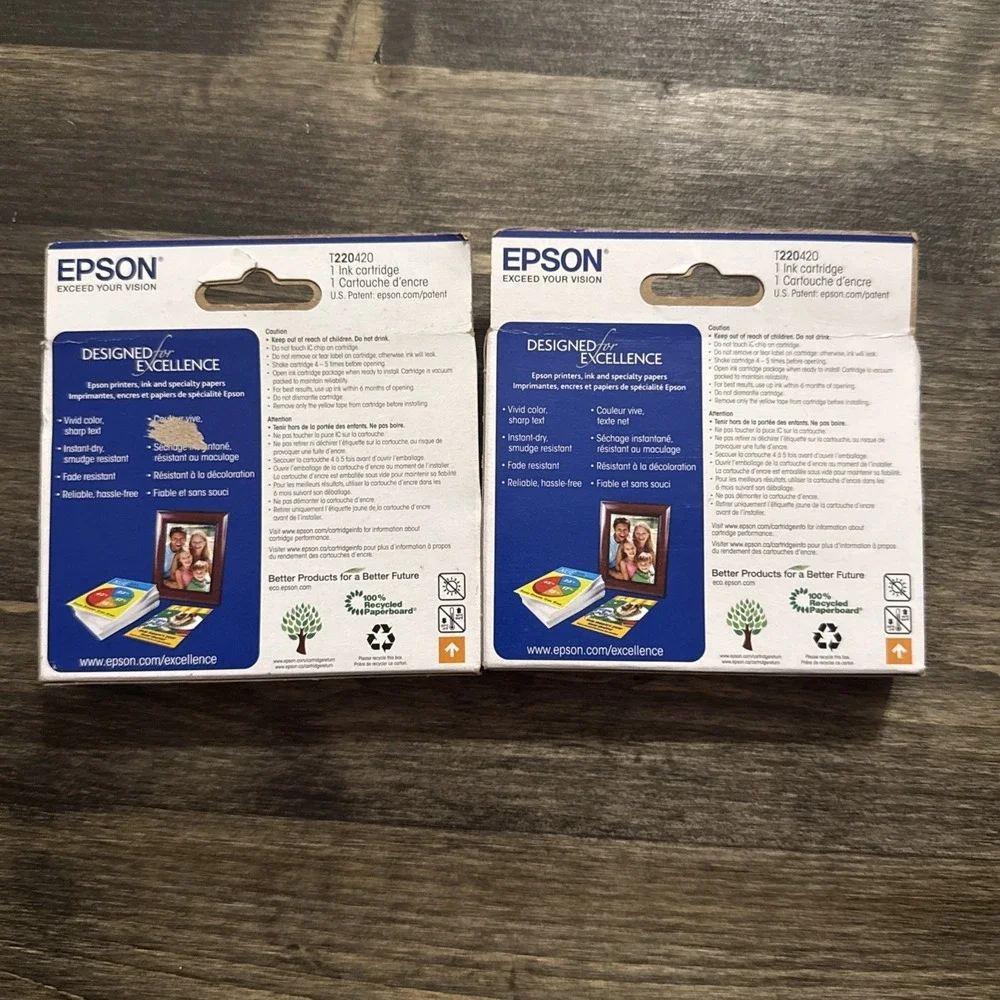 New Genuine Epson 220 Y 2PK Ink Cartridges Bags WF Series WF-2650 WF-2660